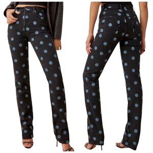 Reformation Earth Embroidered High Rise Straight Long Jeans Size 24 NWT